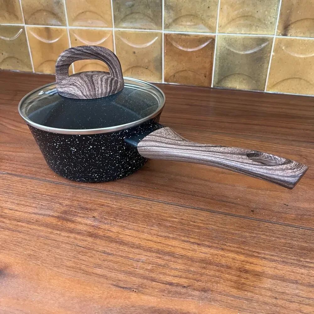 Black Speckled Aluminum Non-Stick 1.5 Quart Saucepan and Lid w/ Bakelite Handle